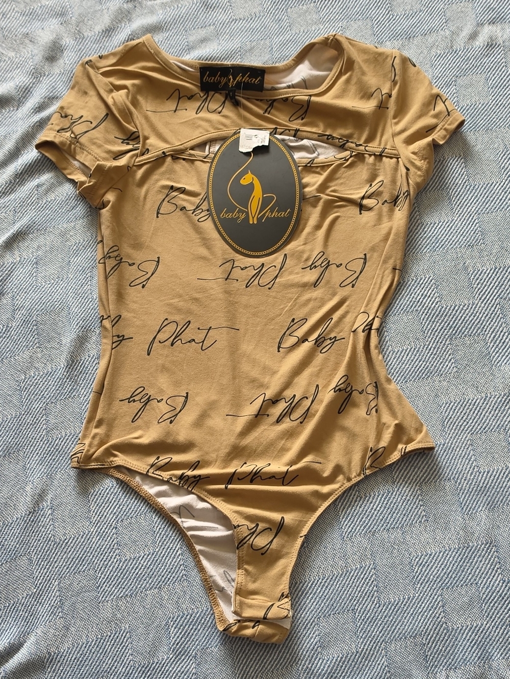 Baby Phat Tan Bodysuit with Black Script Logo
